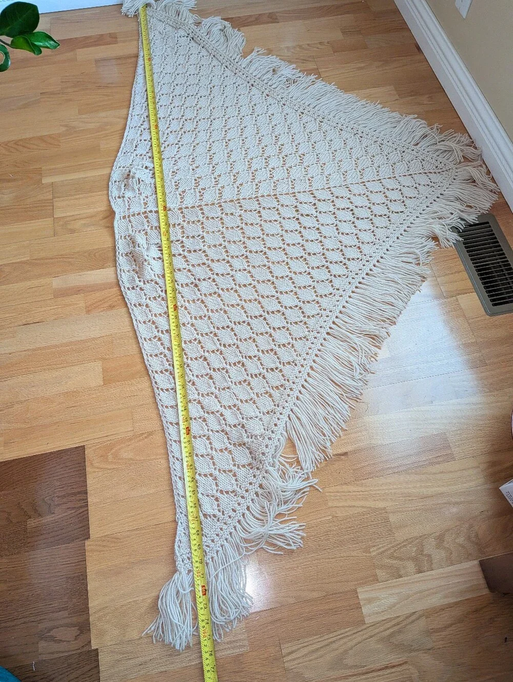 Cream Knitting Fringe Shawl Boho Wrap - Brand Length 71” inches
